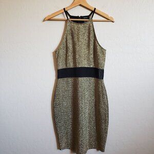 Forever 21 Glitter Sheer Panel Mini Dress Sparkle Gold/Black Size Women's Medium